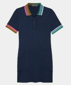 PLEATED CONTRAST COLLAR PIQUÉ POLO DRESS