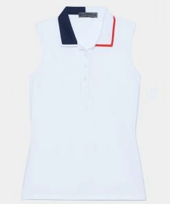 CONTRAST COLLAR SILKY TECH NYLON SLEEVELESS POLO