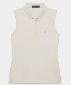 POLKA DOT JACQUARD PLEATED COLLAR SLEEVELESS POLO