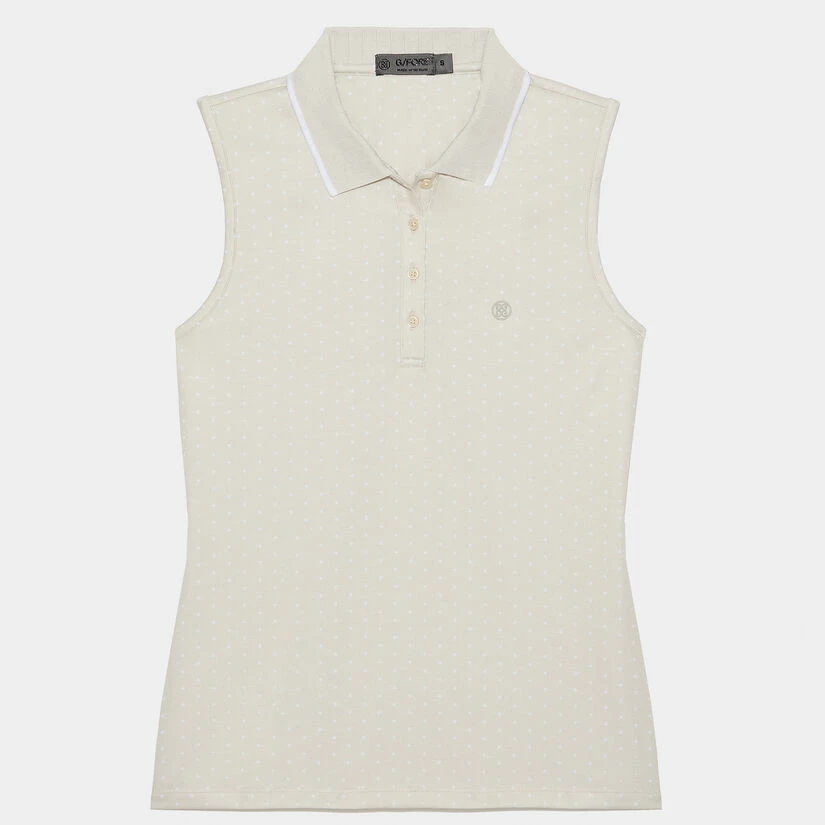 POLKA DOT JACQUARD PLEATED COLLAR SLEEVELESS POLO