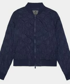 RIB COLLAR EMBOSSED BOMBER JACKET