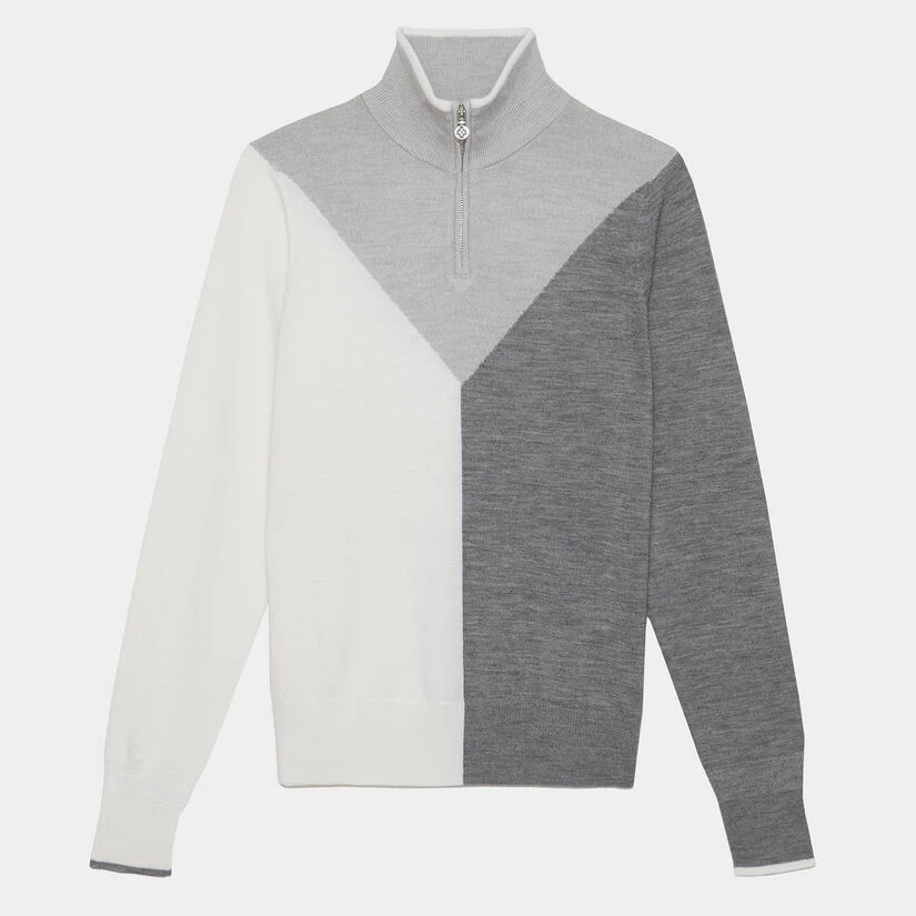 COLOUR BLOCK MERINO WOOL QUARTER ZIP SWEATER
