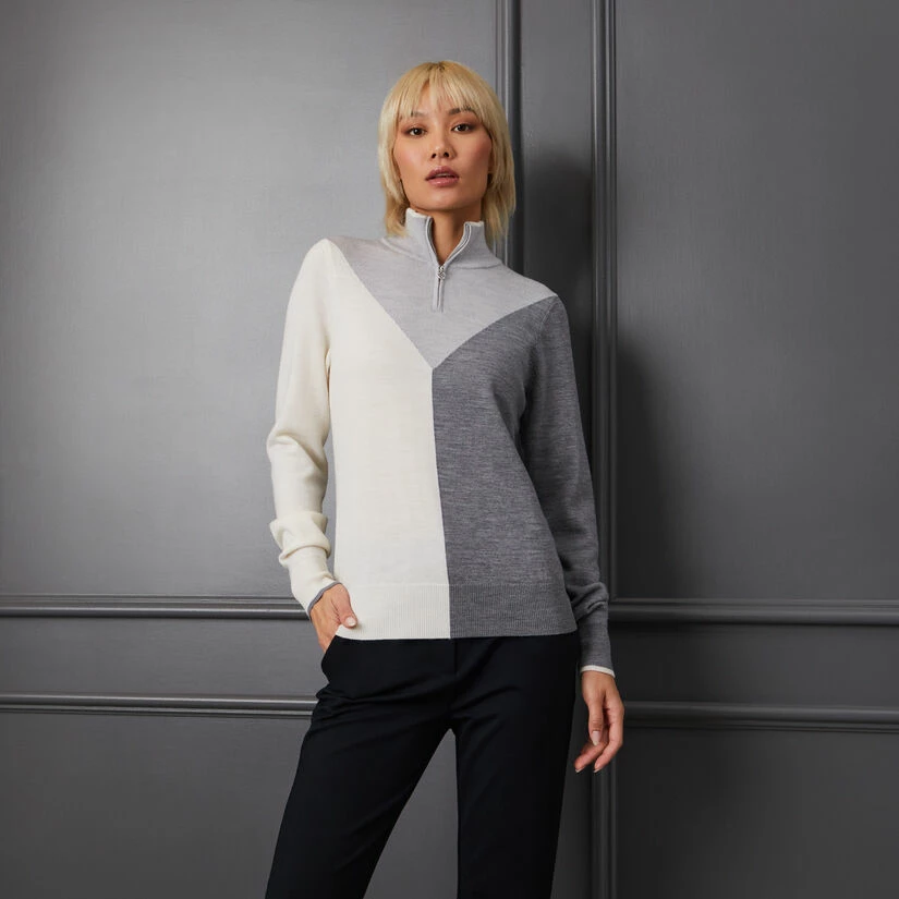 COLOUR BLOCK MERINO WOOL QUARTER ZIP SWEATER - Image 2