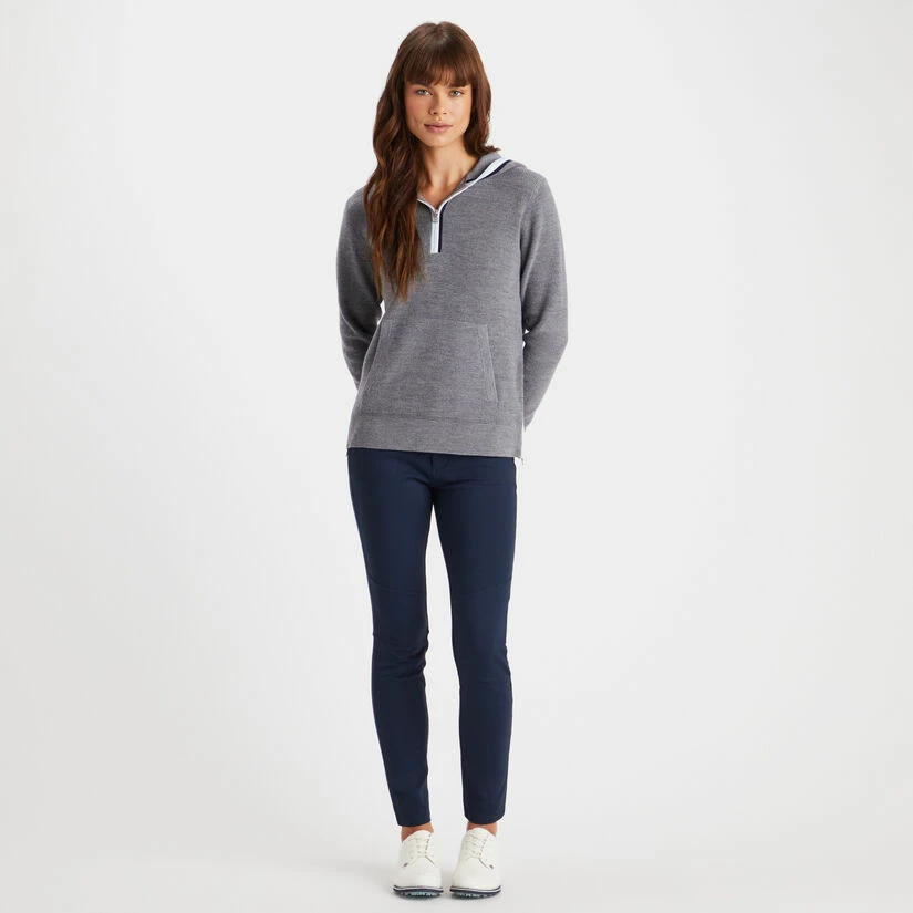 HOODED WAFFLE STITCH MERINO WOOL QUARTER ZIP SWEATER - Image 4