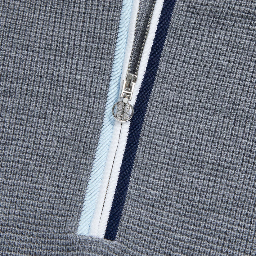 HOODED WAFFLE STITCH MERINO WOOL QUARTER ZIP SWEATER - Image 6