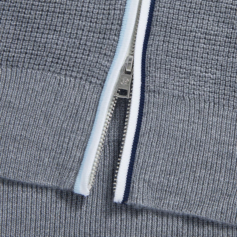 HOODED WAFFLE STITCH MERINO WOOL QUARTER ZIP SWEATER - Image 7