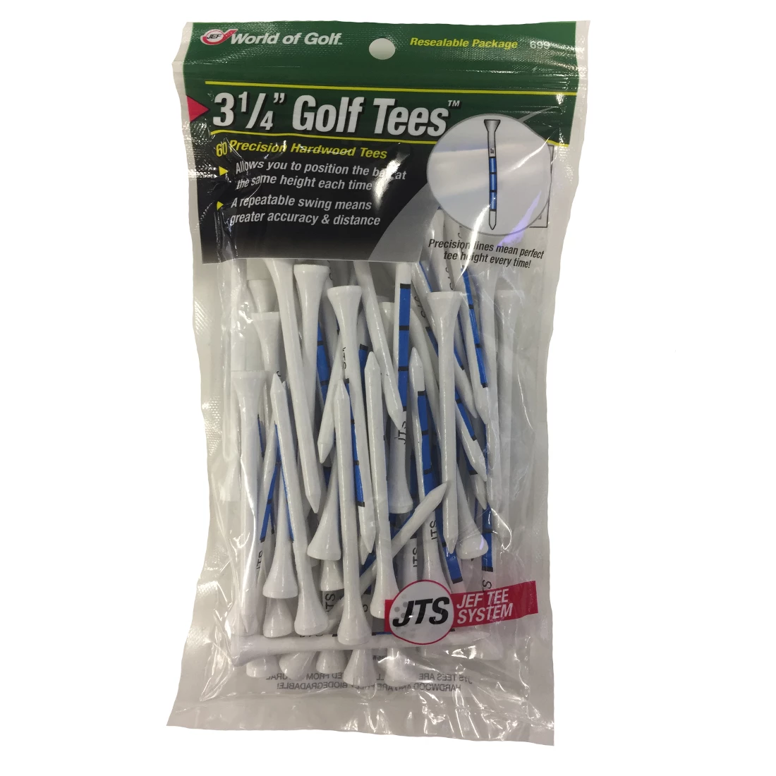WOG Wooden Tees White/Blue 3 1/4 - 60 Pack (699)